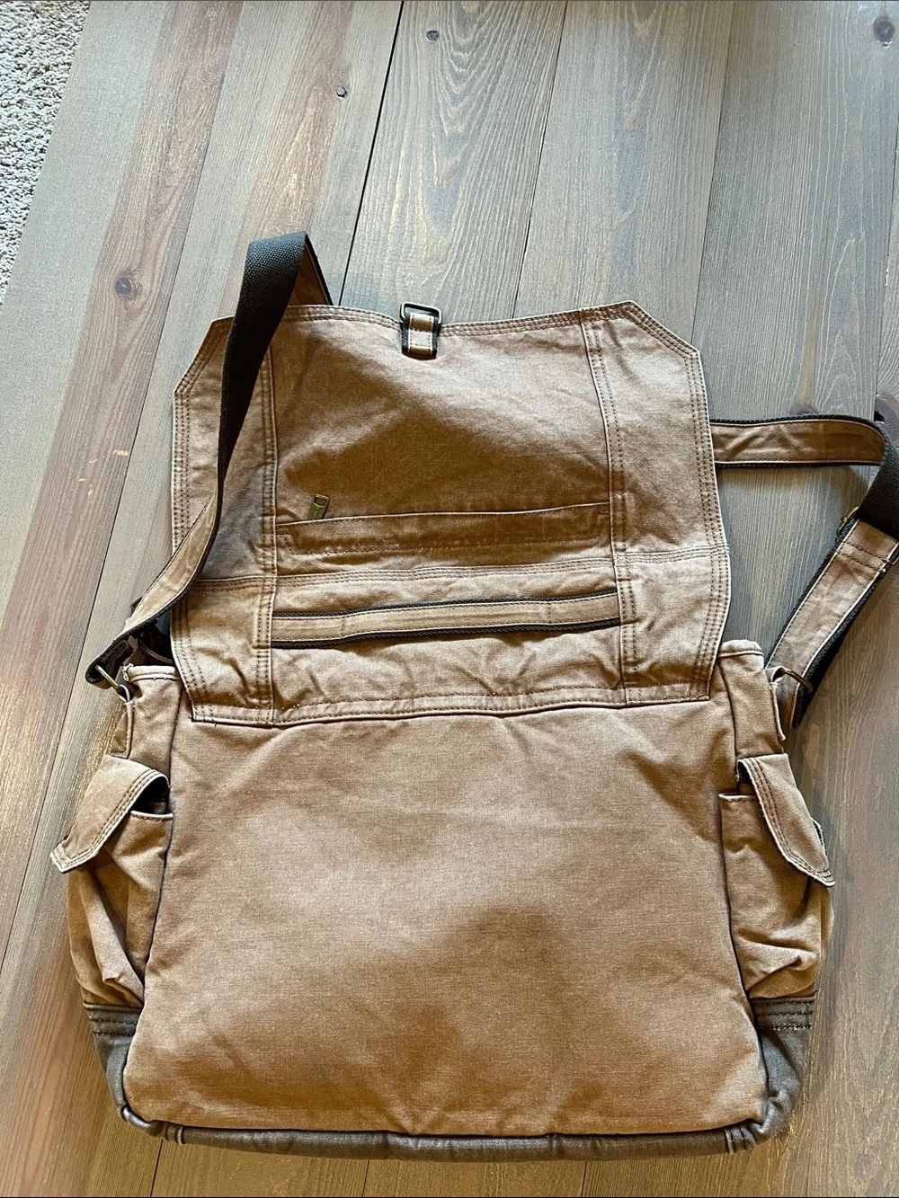 Dri Duck brown denim laptop messenger bag with multiple pockets adj strap